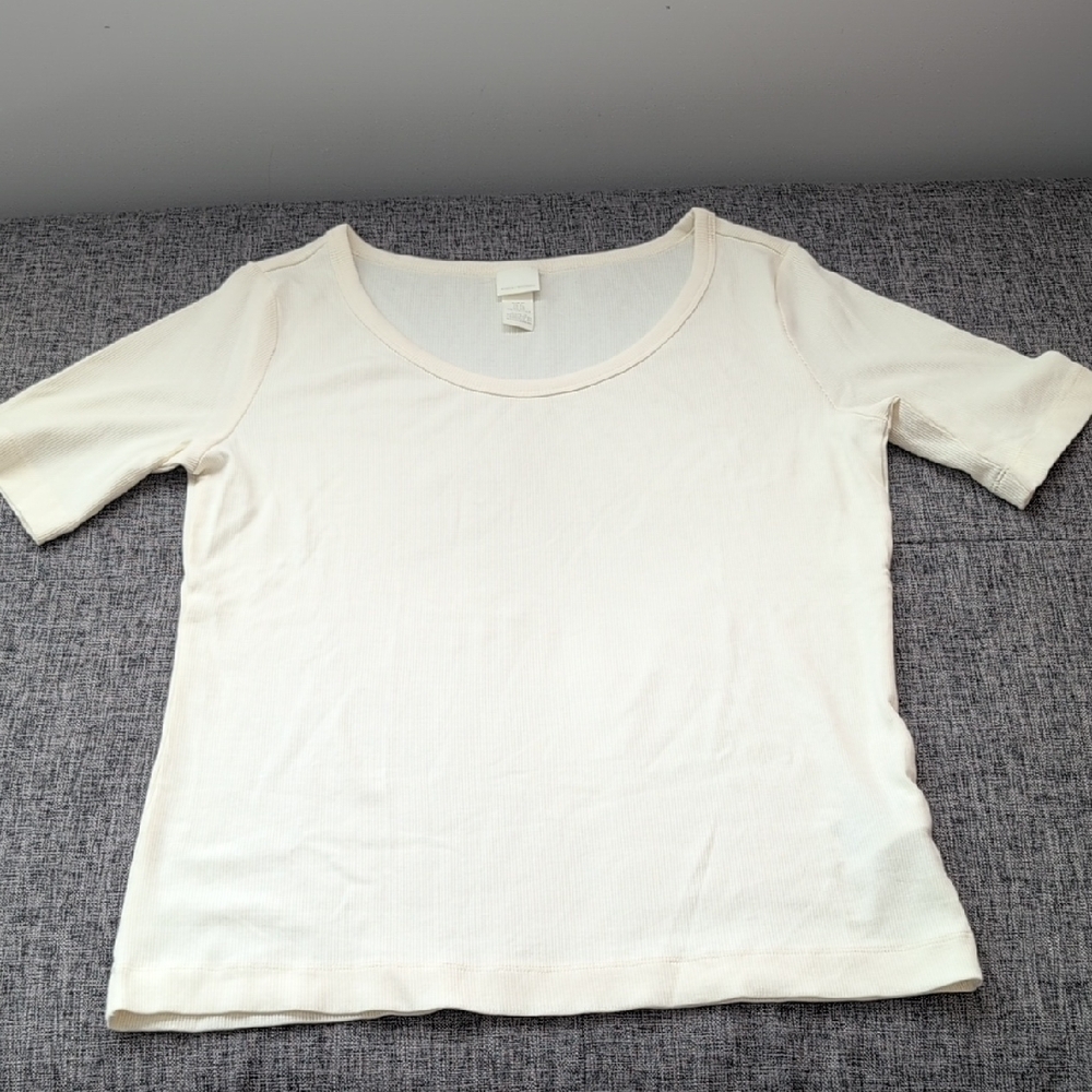 H&M Cream Scoop Neck Tee